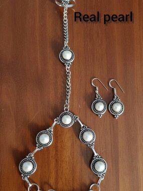 925Sterling-Style real White Pearl Drop Necklace and Earring Set
